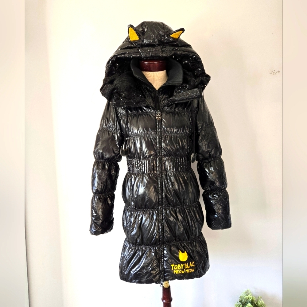 AZONA A02 Curiosity kills the cat duck down jacket. Sequin,cat ear hood. Small
